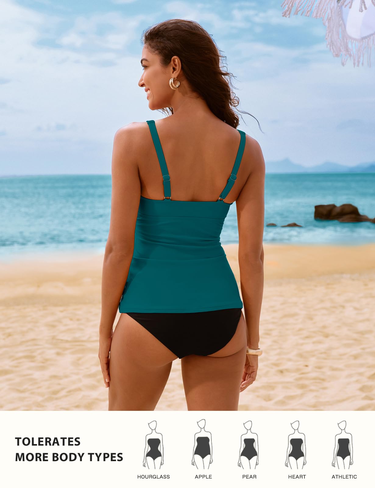 Hanna Nikole Tankini top dla kobiet, wyszczuplający brzuch, top z fiszbinami, sportowy top dla kobiet (tylko tankini)