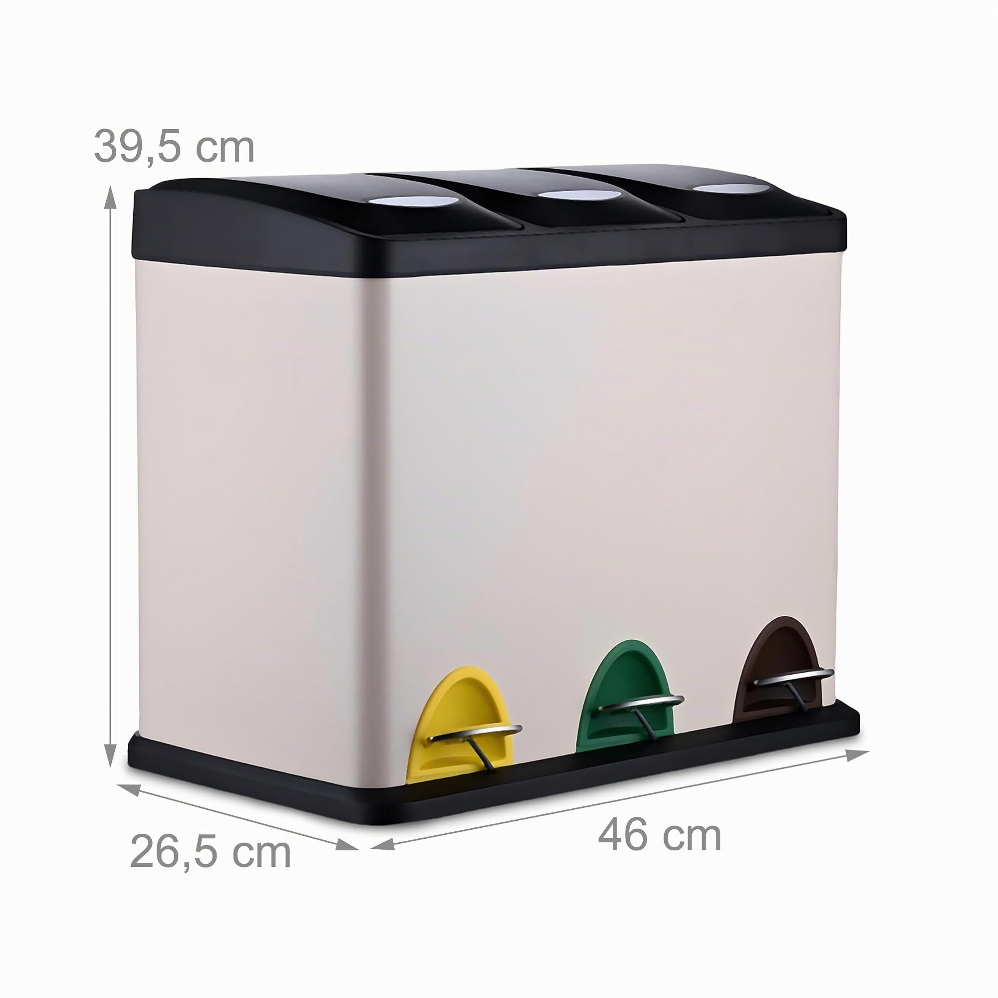 Cubo de Basura Relaxdays, 3 Compartimentos, 24 l, Pedal, Separador de residuos, HBT: 39,5 x 46 x 26,5 cm, Beige