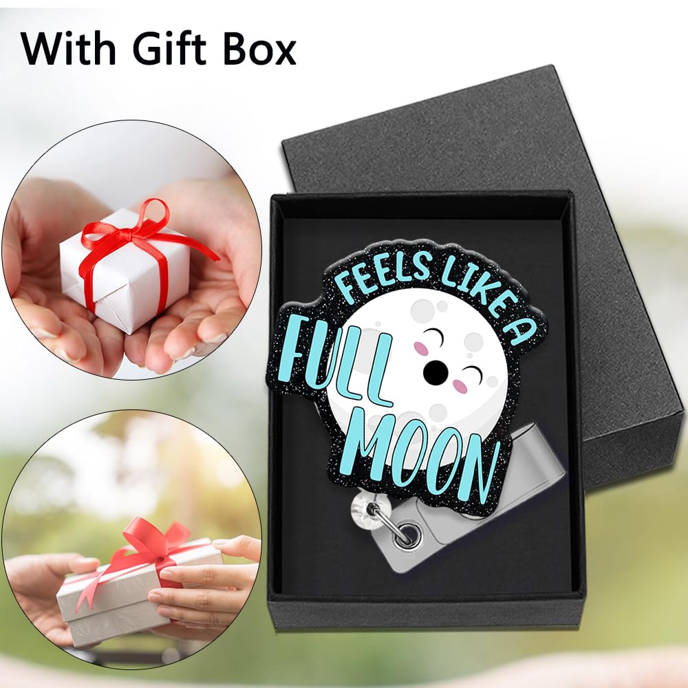 "Feels Like A Full Moon" Glitter Badge Reel - Retractable ID Holder With Alligator Clip, Fun Nurse Doctor Gift - View #7