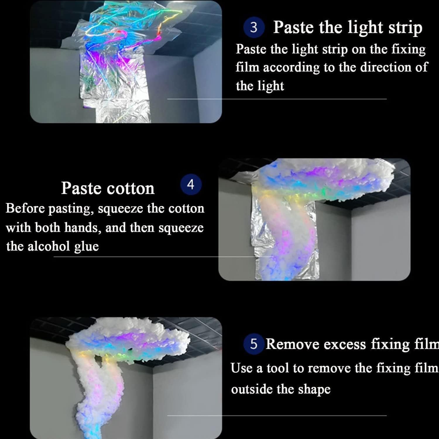 RGB Donner Wolke Lampe, Große Flauschige Wolke Blitz Geformte Bunte Lampe, LED Wolke Licht Decke Weihnachtsdekoration für Kinderzimmer Wohnzimmer Hochzeit Weihnachten 10m