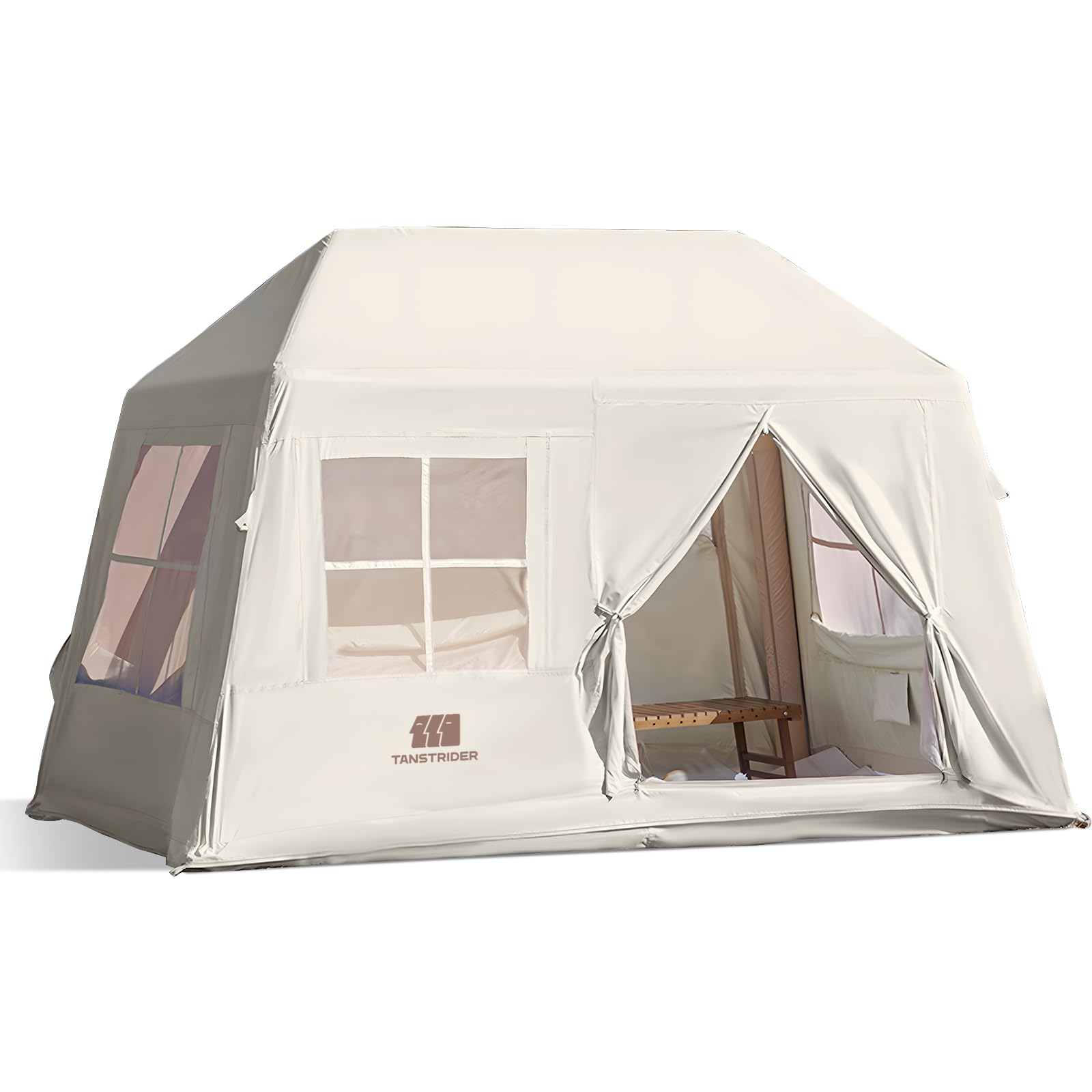 Inflatable Tents for Camping, Blow Up Tents with Hand Pump, 3-4 Person Air Glamping Tent, Easy Setup 4 Season Waterproof Windproof Outdoor Glamping House