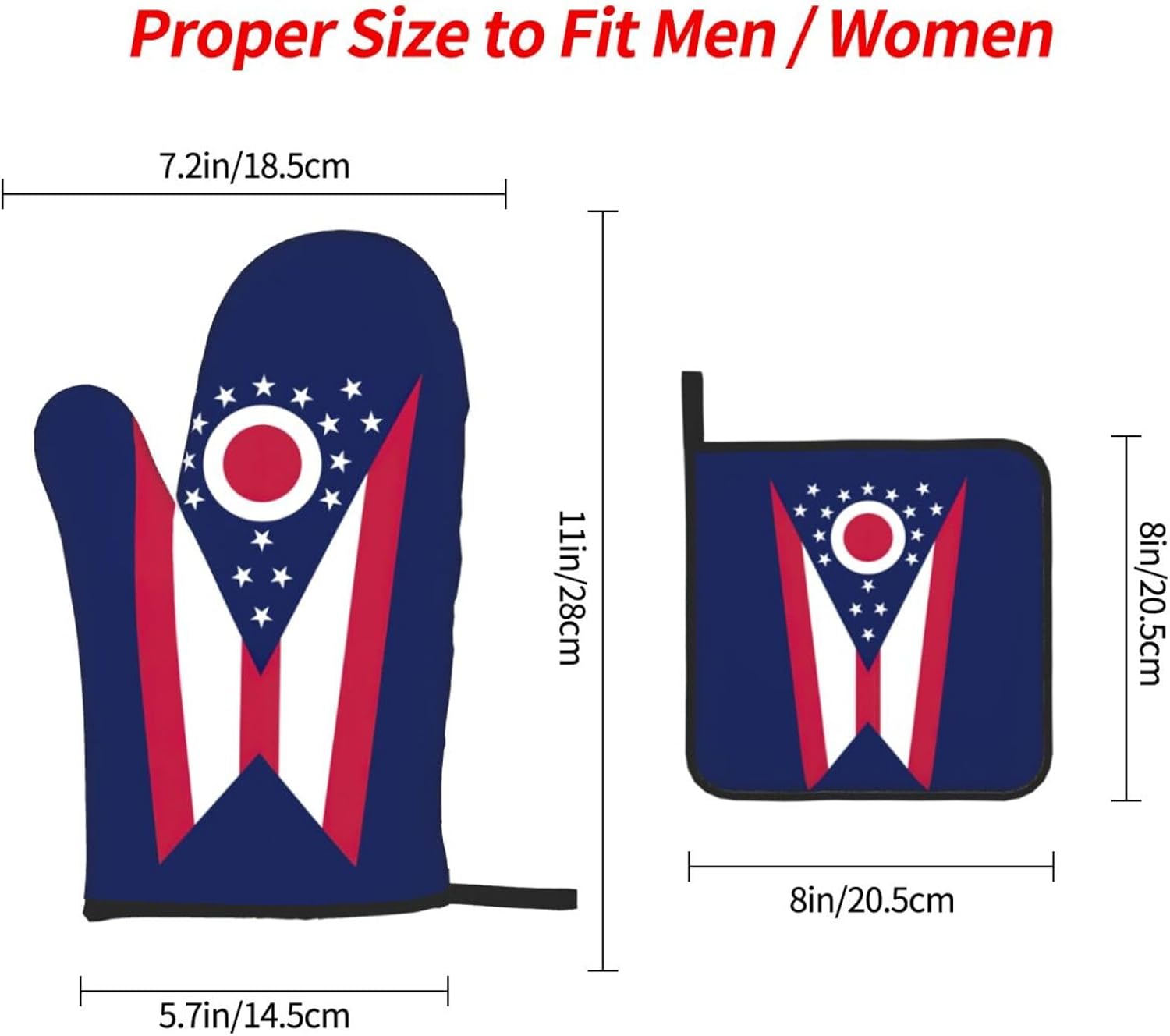 Ohio State Flag Print Heat Resistant Microwave Gloves, Used for Baking, Cooking, and Fashion Kitchen Essentials