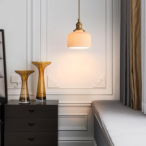 Miniatura 3 de Lámpara colgante de cerámica festoneada blanca Fixtrues Interruptor de latón Lámpara de techo colgante para isla de cocina (E)