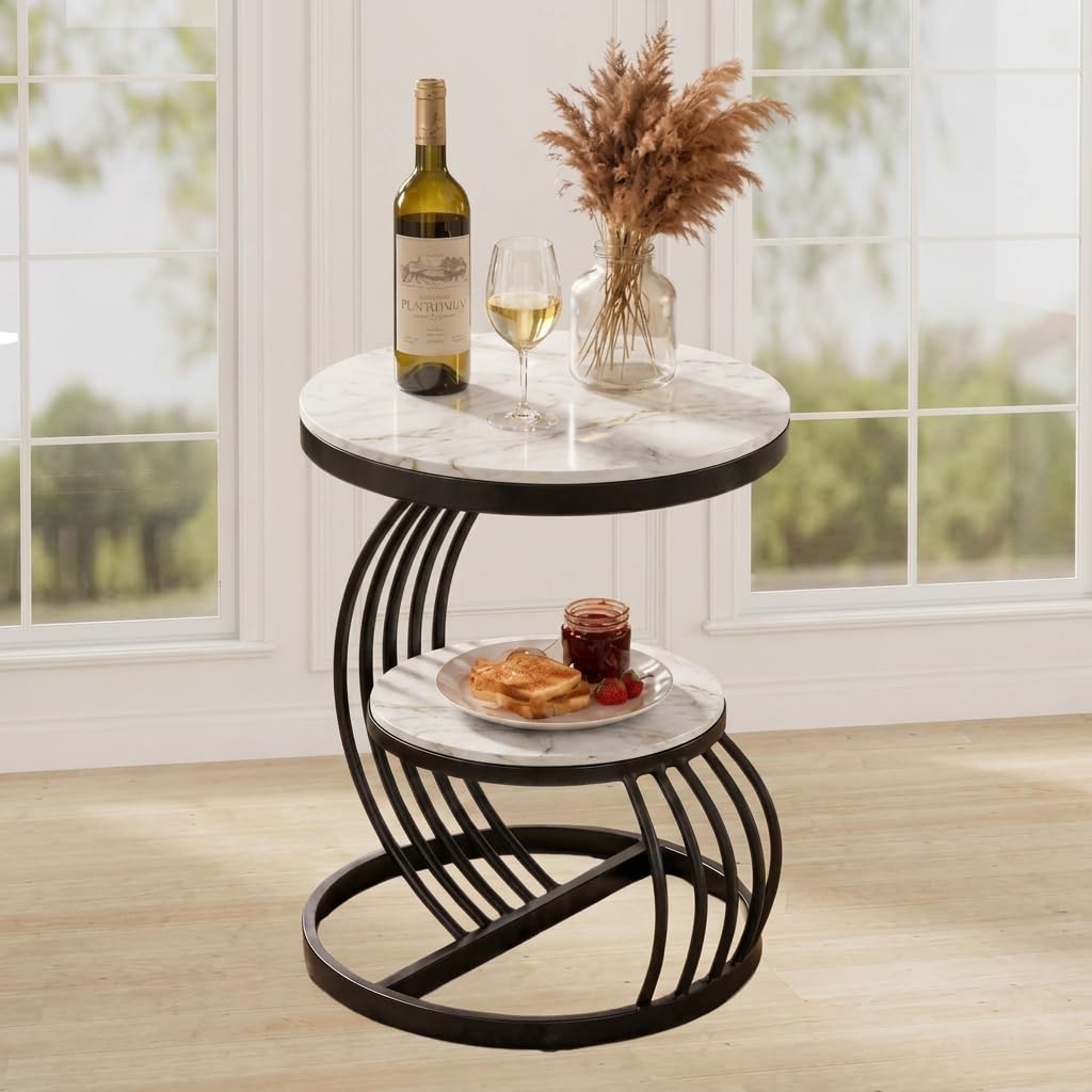 NEST NATURE HAVEN Small Corner Side Table Coffee Console and Sofa Table Living Room Bedside Shelf Table Coffee Table End Table Night Stand (Black and White)
