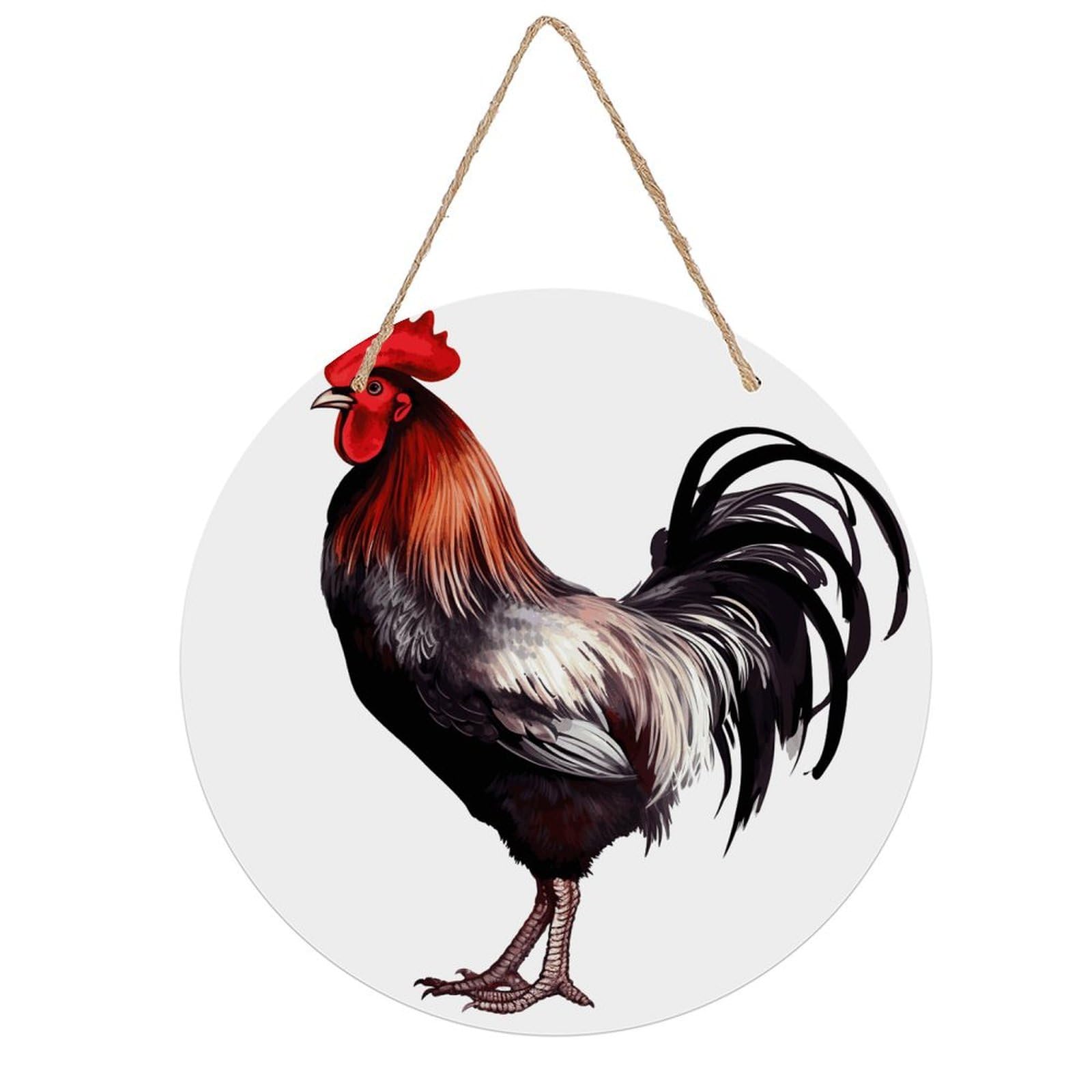 FekiLoot Rooster Wall Art Decor Round Wood Hanging Sign Decoration Wooden Circle Door Sign Round Hanging Decorative Wood Plaque Door Hanger for Home Outdoor Indoor Decoration