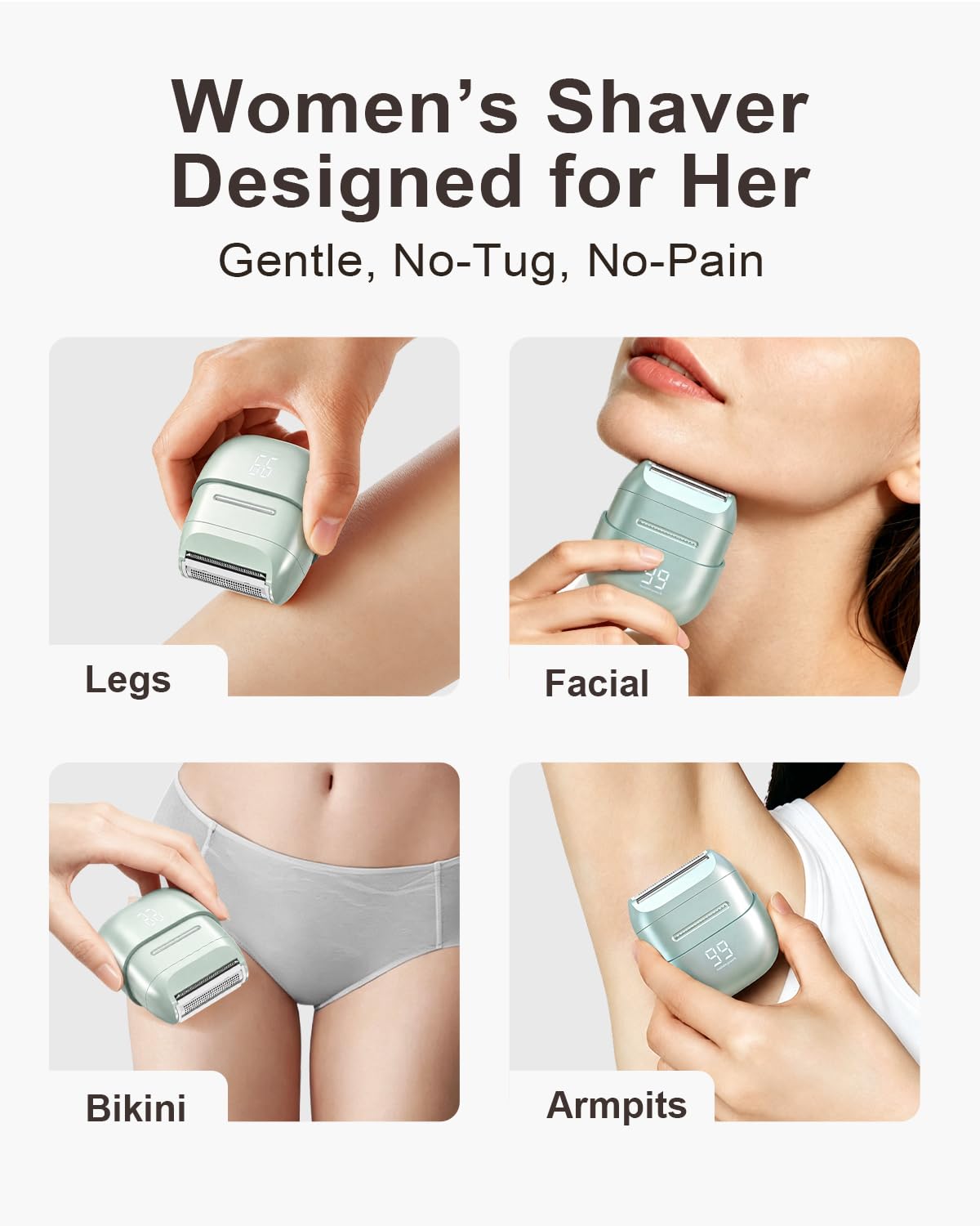 Mini rasoio elettrico da donna, impermeabile, senza fili, per depilazione, gambe, viso, corpo, bikini, pelle sensibile, per ragazze adolescenti (verde, alla moda)
