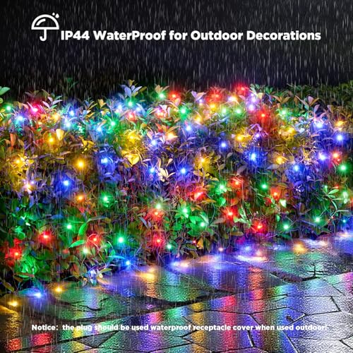 Image of Led Net Lights Christmas Lights Outdoor 200Leds 9ftx6ft Upgraded Multicolor Christmas Net Lighting, Waterproof 5mm LED Wide Angle Outdoor Indoor Mesh Net Light for Trees, Bushes, Shrubs Decorations