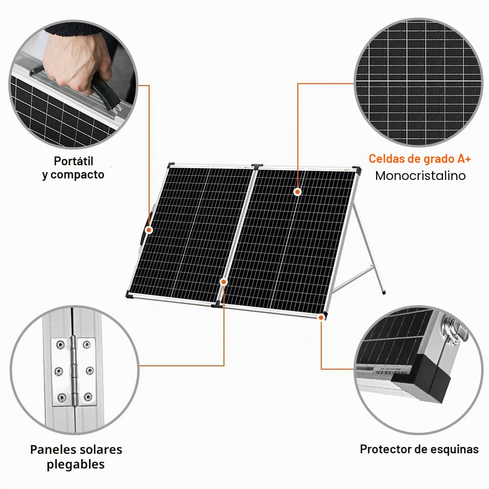 DOKIO Maleta solar plegable portátil de 100 W, 12 V, monocristalina, con controlador de carga impermeable