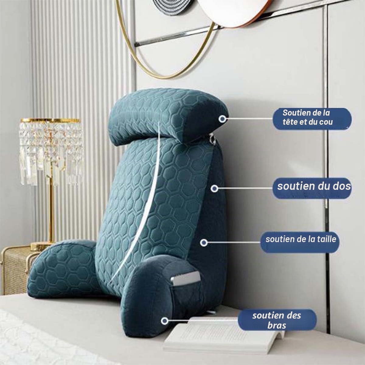 Coussin de Lecture Souple pour Lit, Canapé, Chaise, Repose-Dos Portable, Coussin Détachable pour le Cou et Poches de Rangement, Soutien de Position pour Regarder la Télévision et Jouer (Vert)