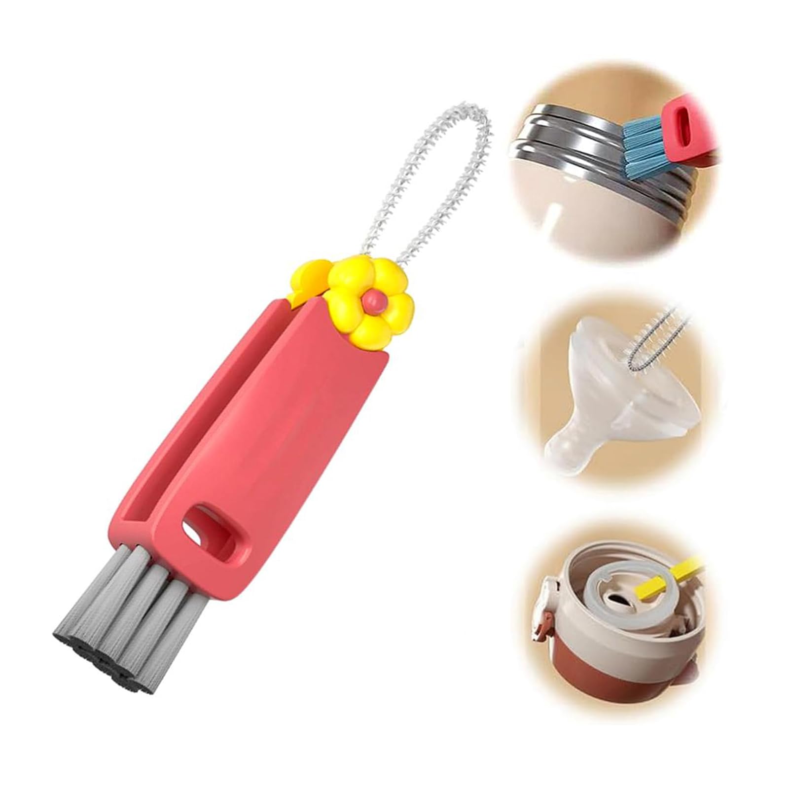 Aifoole H-Red 3 In 1 Cup Lid Gap Cleaning Brush, Bottle Lid Crevice Cleaner Tool（Red）