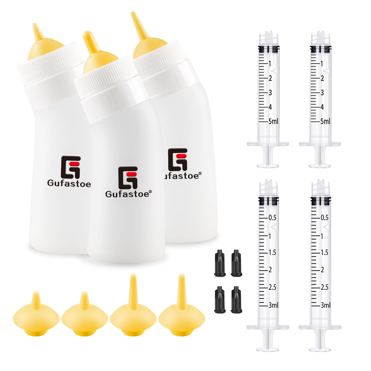 Gufastoe Pet Feeding Nipple with Syringe, Soft Silicone Nursing Pet Feeding Bottle, Ventilation Valve Resistant Tearing for Puppies, Kittens, Rabbit, Small Wildlife (Yellow)