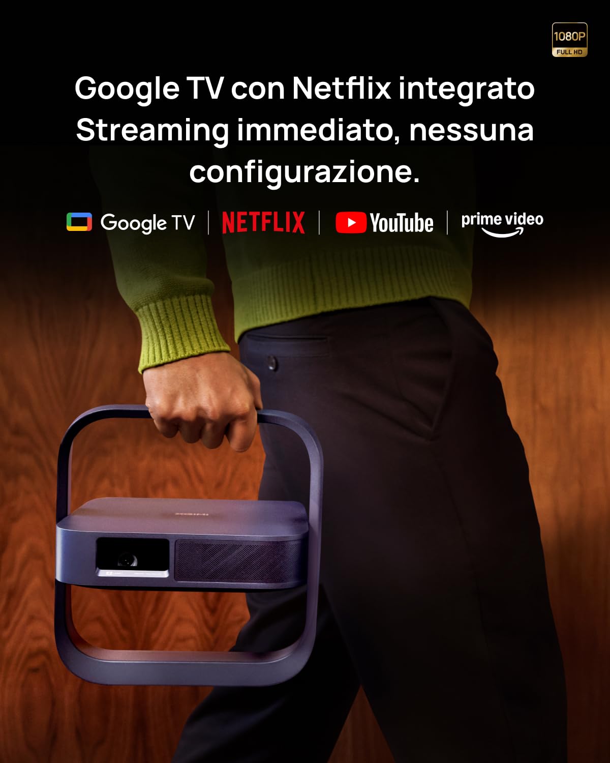 XGIMI Elfin Flip Laser Mini Proiettore Laser 1080P Full HD, 1600 ISO Lumen | RGB Triple Laser, Netflix e Google TV, WiFi 6 & Bluetooth, Auto Focus, Harman Kardon, Proiettore Portatile Casa e Giardino