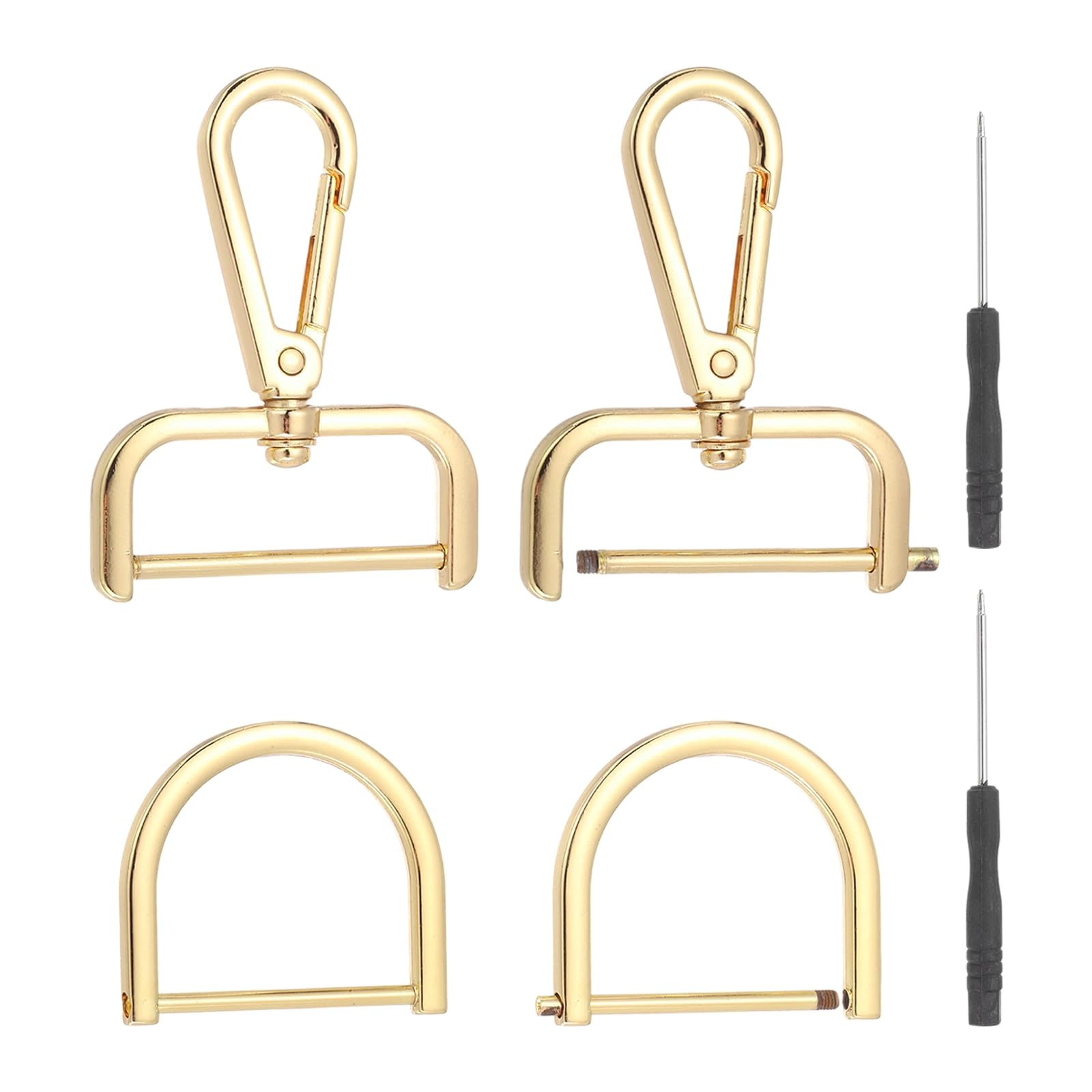 sourcing map 6 Pcs Swivel Clasp Hooks, Detachable Snap Hooks Swivel Lobster Claw Clasps with D Rings and Screwdriver for Bag Strap Purse Lanyard DIY Craft Hardware (Light Gold, 1.5Inch)