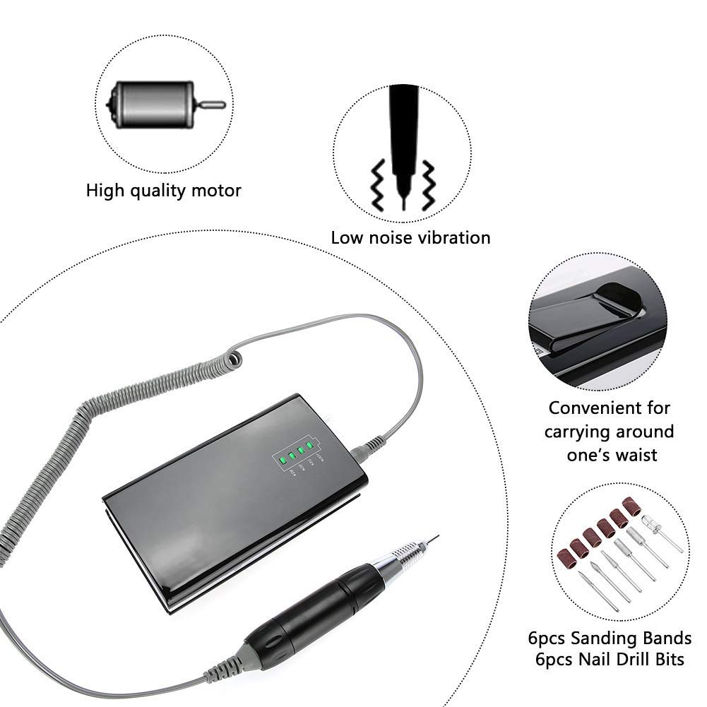 Máquina de taladro de uñas, mini pulidor de uñas de carga para uñas de gel acrílico, lima de uñas eléctrica de 30000 RPM (ENCHUFE DE EE. UU.)