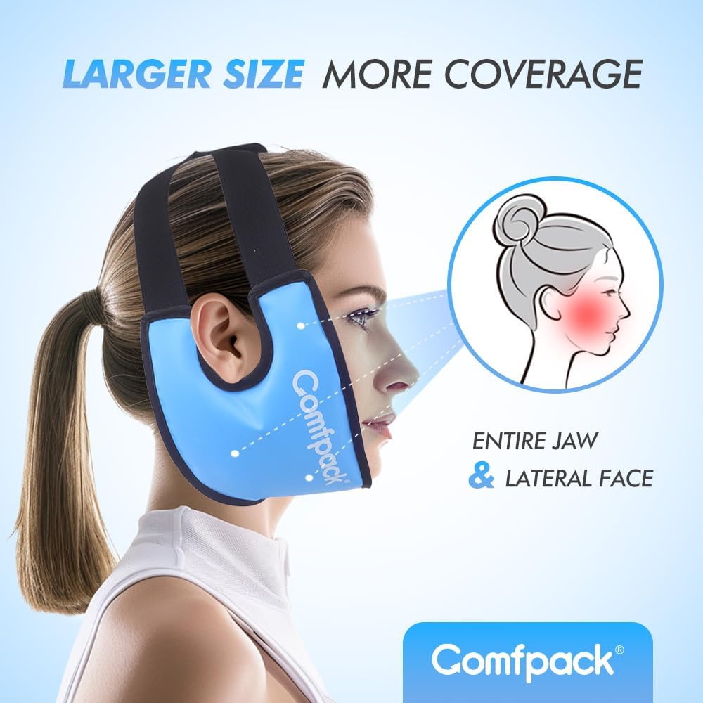 Comfpack Wisdom Teeth Ice Pack with Exposed Ear Design, 2PCS Large Face Ice Pack with Soft Plush for TMJ, Jaw Pain, Tonsillectomy, Oral Surgery, Face Swelling, Cosmetic Recovery