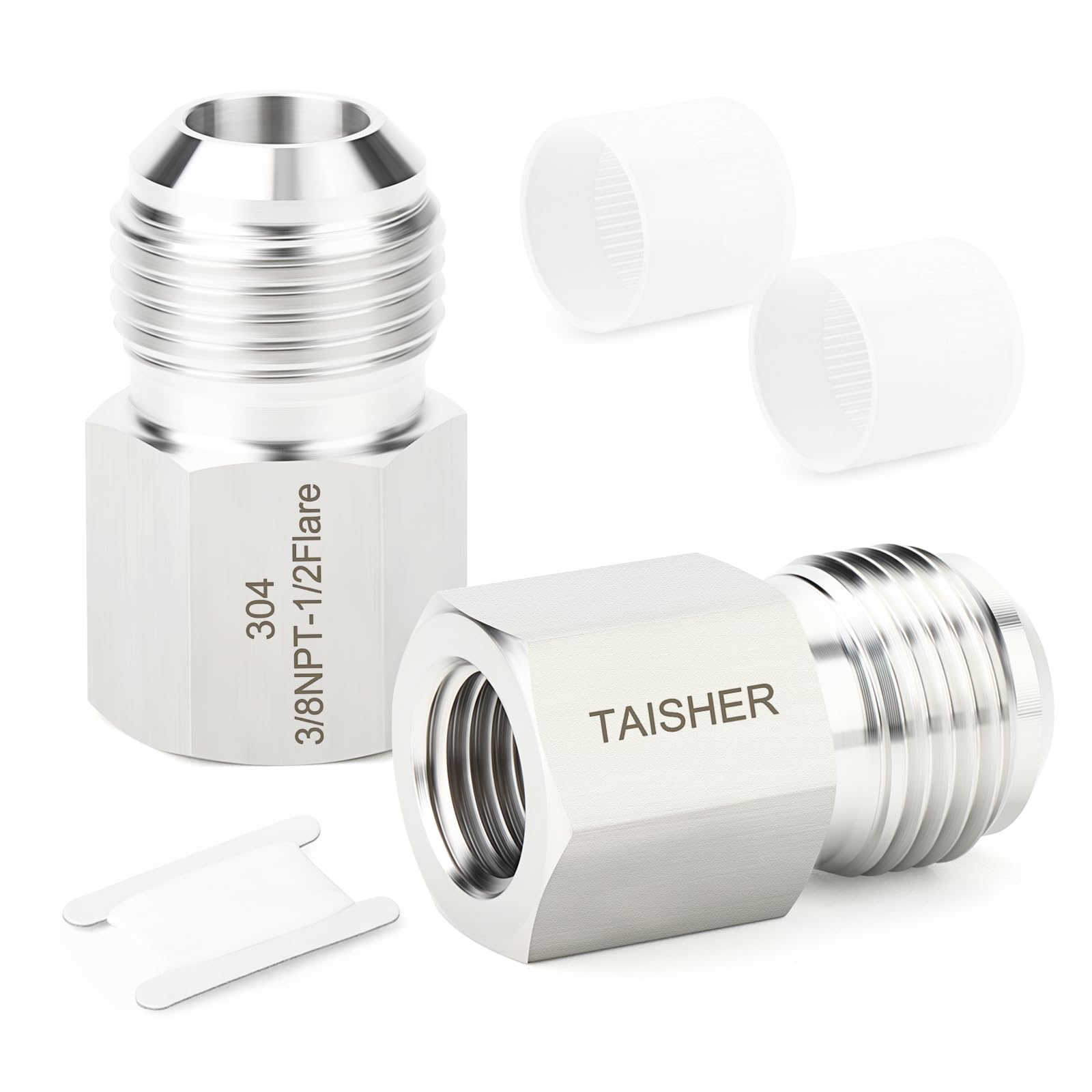 TAISHER 2PCS Forging of 304 Stainless Steel Tube Flare Fittings, 1/2" Male Flare x 3/8" NPT Female, Half Union