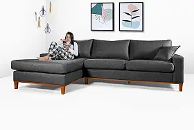Sofá California 4 Lugares Living Chaise Linho Lado Direito (Grafite)