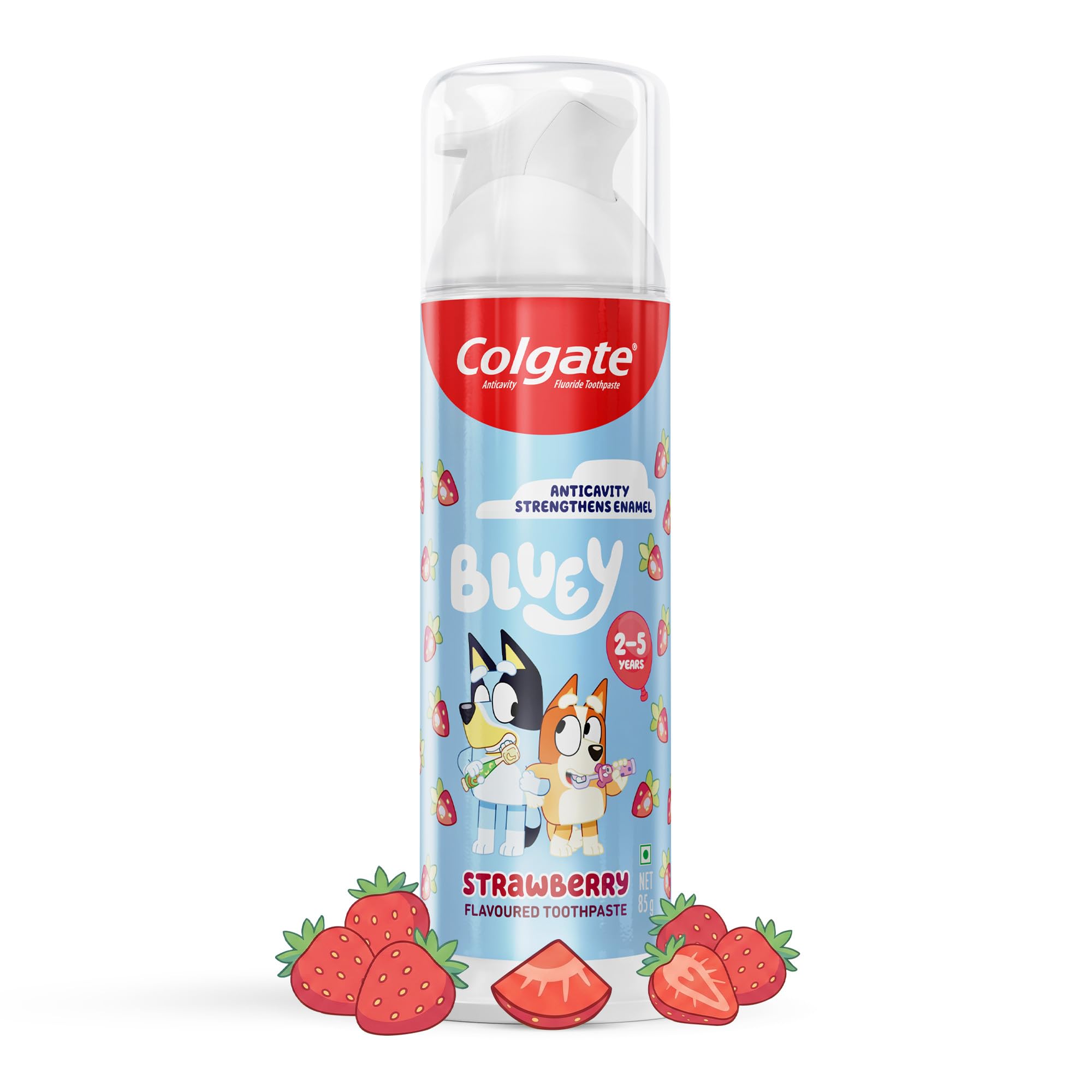 Colgate Kids Bluey Pump Toothpaste, 2-5 years, strawberry flavour, Smart Pump Technology, 85g