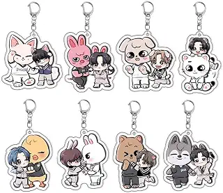 SYIFAN straykids キーチェーン アクリル 8セット、レッドとブラック、S, レッドとブラック。, Small