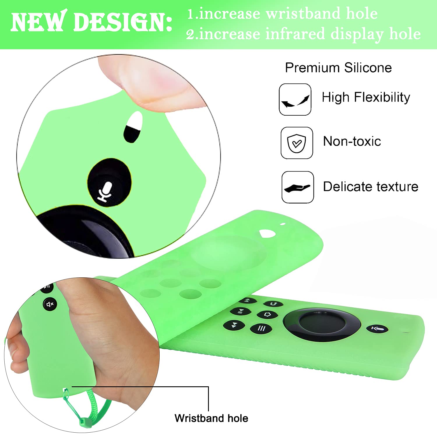 Pinowu Glow in The Dark Remote Cover for Fire TV Stick Lite 2020, Silicone Case with Wrist Strap (Green & Blue)