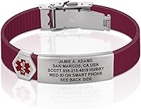 Vista 31 de Divoti Pulsera de identificación de alerta médica grabada personalizada, grabado láser de doble cara, pulsera de silicona, cierre de seguridad