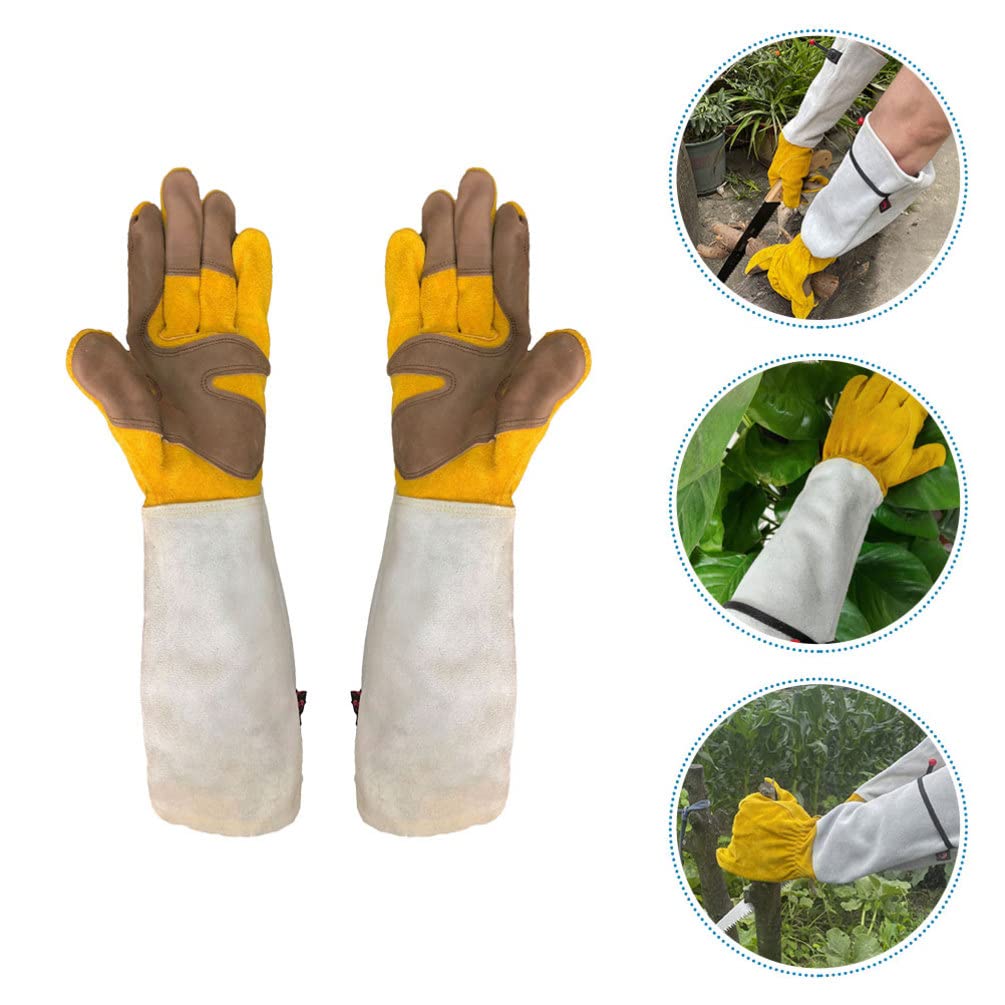Happyyami Guanti Da Giardinaggio in Pelle Bovina Ispessita Guanti Protettivi Antispine Per Giardinaggio Resistenti All Usura Per Piantagione e Diserbo