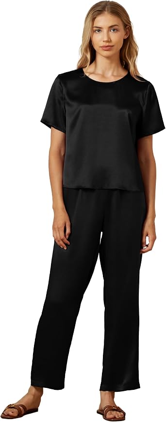Mommesilk Silk Pajamas for Women Pullover Top and Pants 2 Piece Silk Pj Set Washable Silk Sleepwear Lounge Wear
