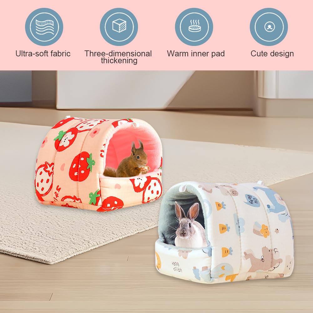Maison D’hiver Pour Cochon D’Inde - Design Fraise, Lavable, Doux - Pour Lapins, Hérissons, Hamsters Aussi