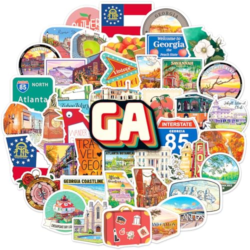 YTSQLER 200 PCS Georgia State Stickers Georgia Travel Souvenirs Stickers for Laptop Water Bottle Party Supplies Journal Waterproof Travel Decals for Women Men Adults