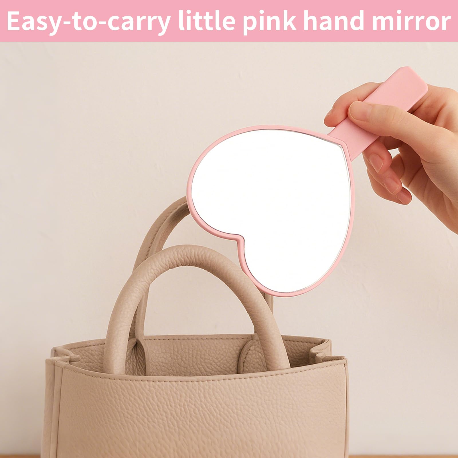 Espejo de mano de viaje en forma de corazón, espejo de mano cosmético con asa, bonito espejo de mano para afeitarse de un solo lado, espejo portátil de viaje para hombres y mujeres (rosa, 1 5