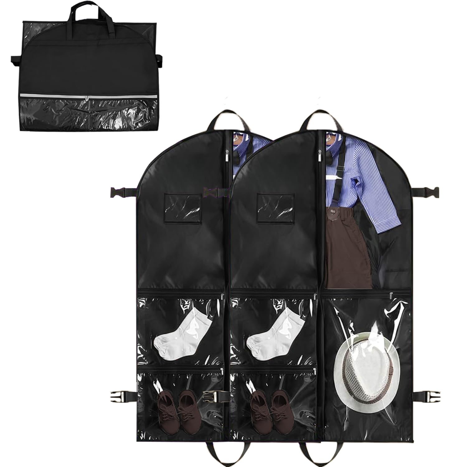 Punklong 2 Pack 40" Kids Suit Bag Dance Costumes Bags with 3 Zipper Pockets,ID Slot and Clear Foldable Suit Cover for Kids Women Hanging Clothes for Travel Competitions,110×60cm (Black)