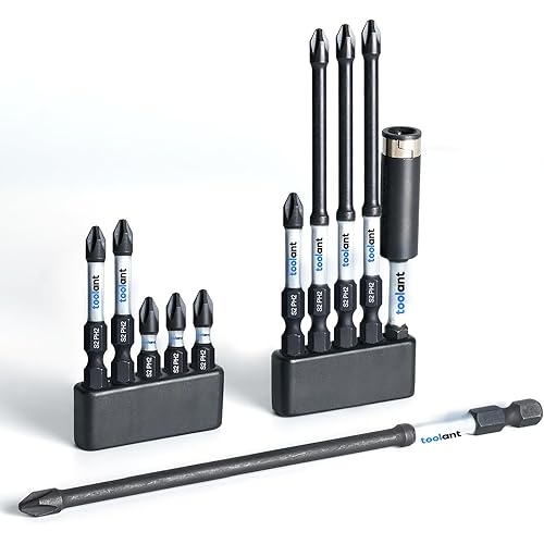 toolant Anti Slip Phillips Screwdriver Bits, #2 Magnetic Non Slip Impact Screwdriver Bits with CNC Machined Tips,11pcs Insert S2 Steel PH2 Driver Dit Set with Magnetic Bit Holder for Power Drill