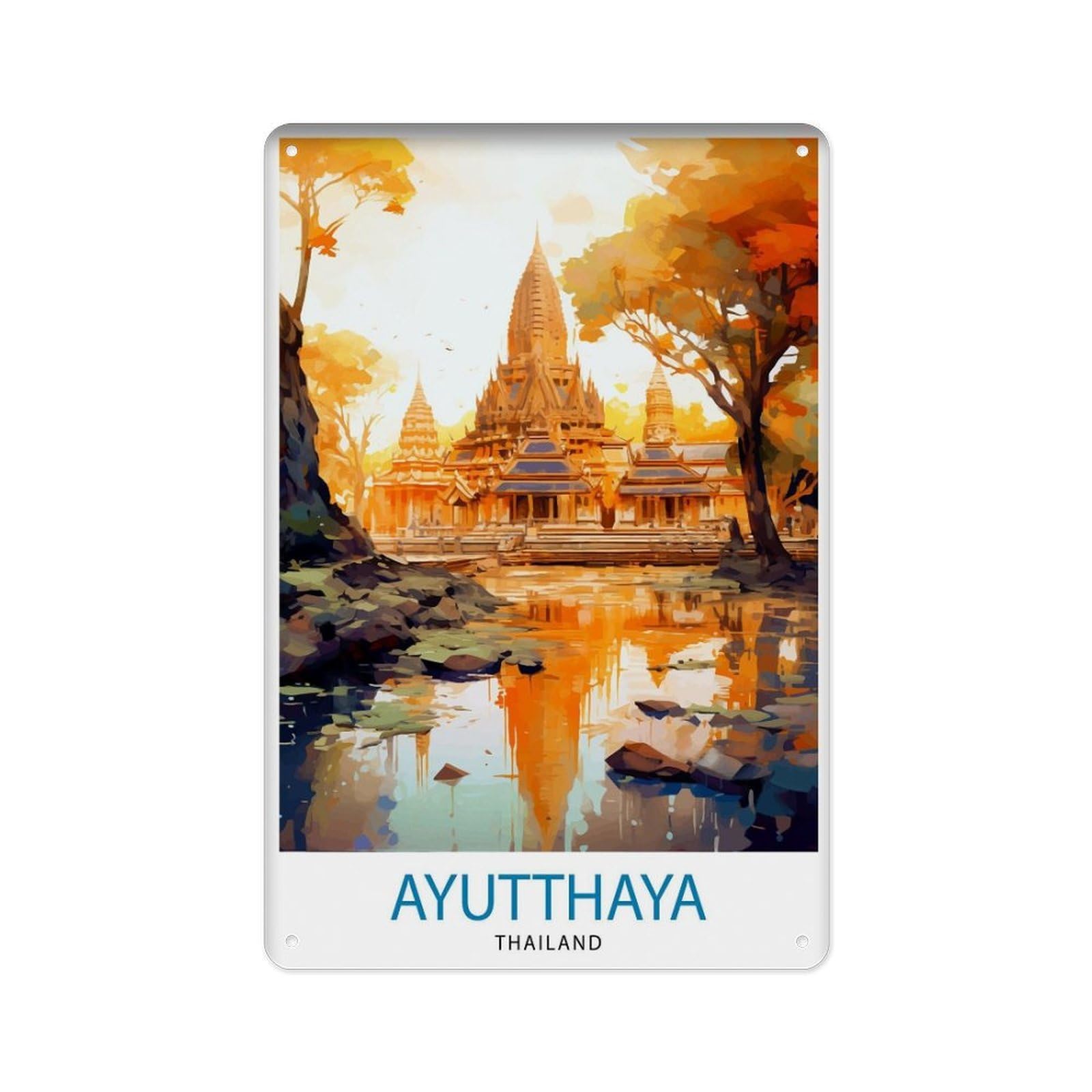 peiyeety Metal Tin Sign Ayutthayaof Journey, Ayutthaya Decoration, Ayutthaya Poster, Thailand Journey, Ayutthaya Art 8 X 12 Inch