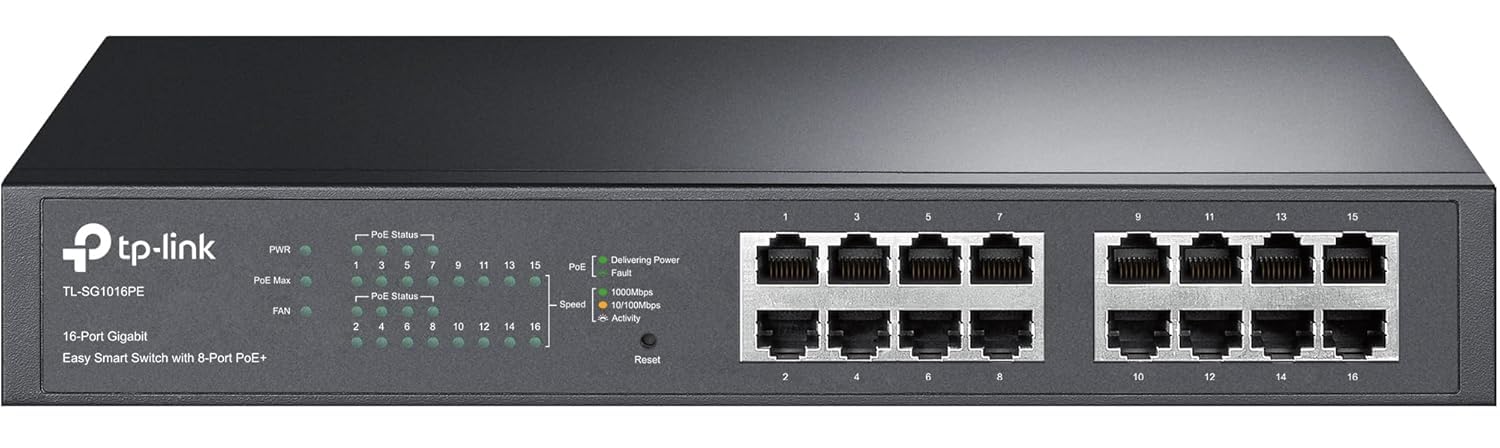 16 Port Gigabit PoE Switch, 8 PoE+ Ports, 150W, Easy Smart, Metal, Supports QoS, VLAN, IGMP, Link Aggregation, TL-SG1016PE-image-42
