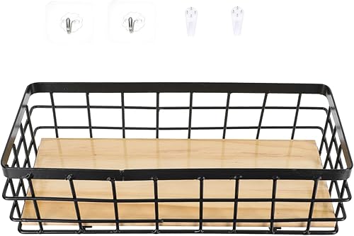 STOBAZA Contenedor pequeño de alambre de metal, cesta de almacenamiento con base de madera, cesta organizadora, estante de especias para armarios de