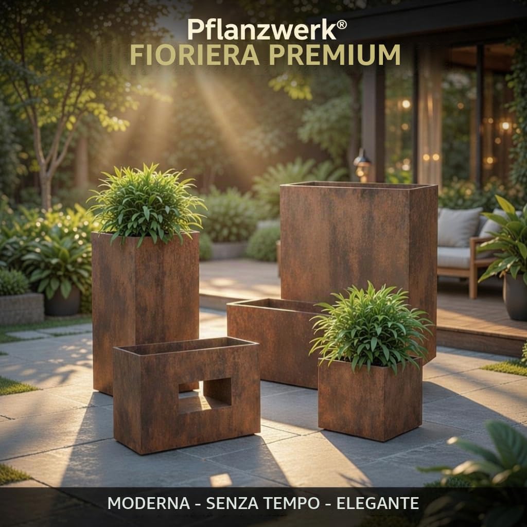 Pflanzwerk® Fioriera Vaso per fiori Portavaso TUB Ruggine Marrone 45x100x45cm *Resistente al gelo* *Protezione UV* *Europea di qualità*