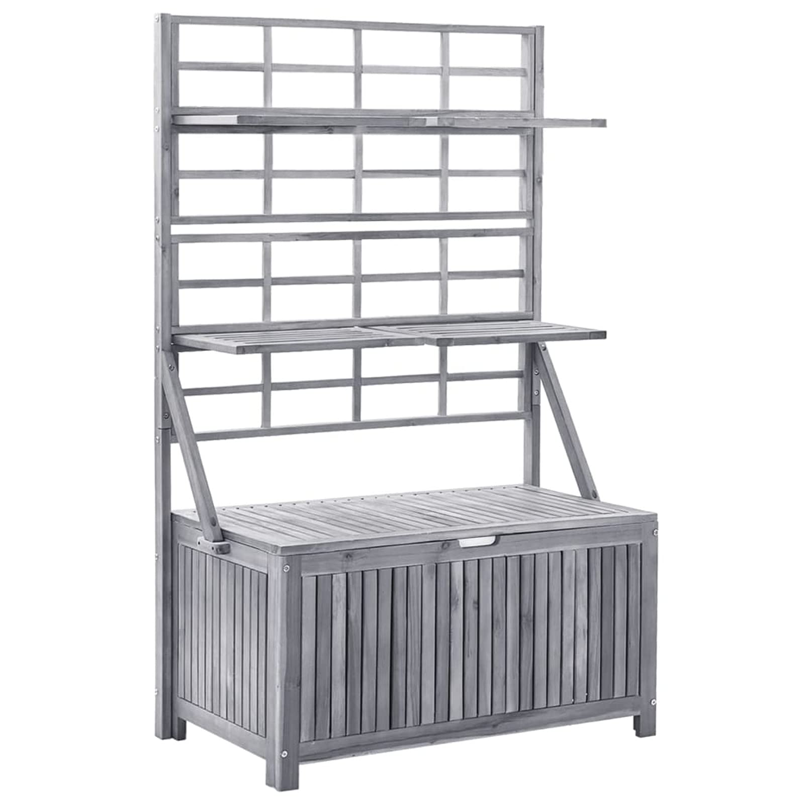 Caja con celosía gris 99 x 55 x 160 cm de madera de acacia, contenedor de jardín, baúles y baúles para exteriores, porta herramientas de jardín, puf de exterior Decor muebles