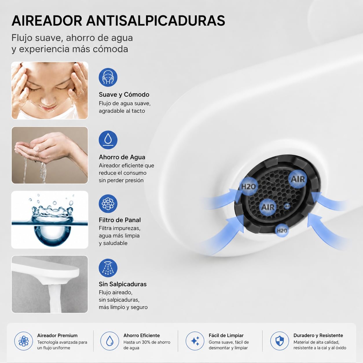 Grifo de Lavabo Blanco Satinado de Acero Inoxidable 304, Diseño Minimalista, Monomando Moderno para Baño, Fácil de Instalar