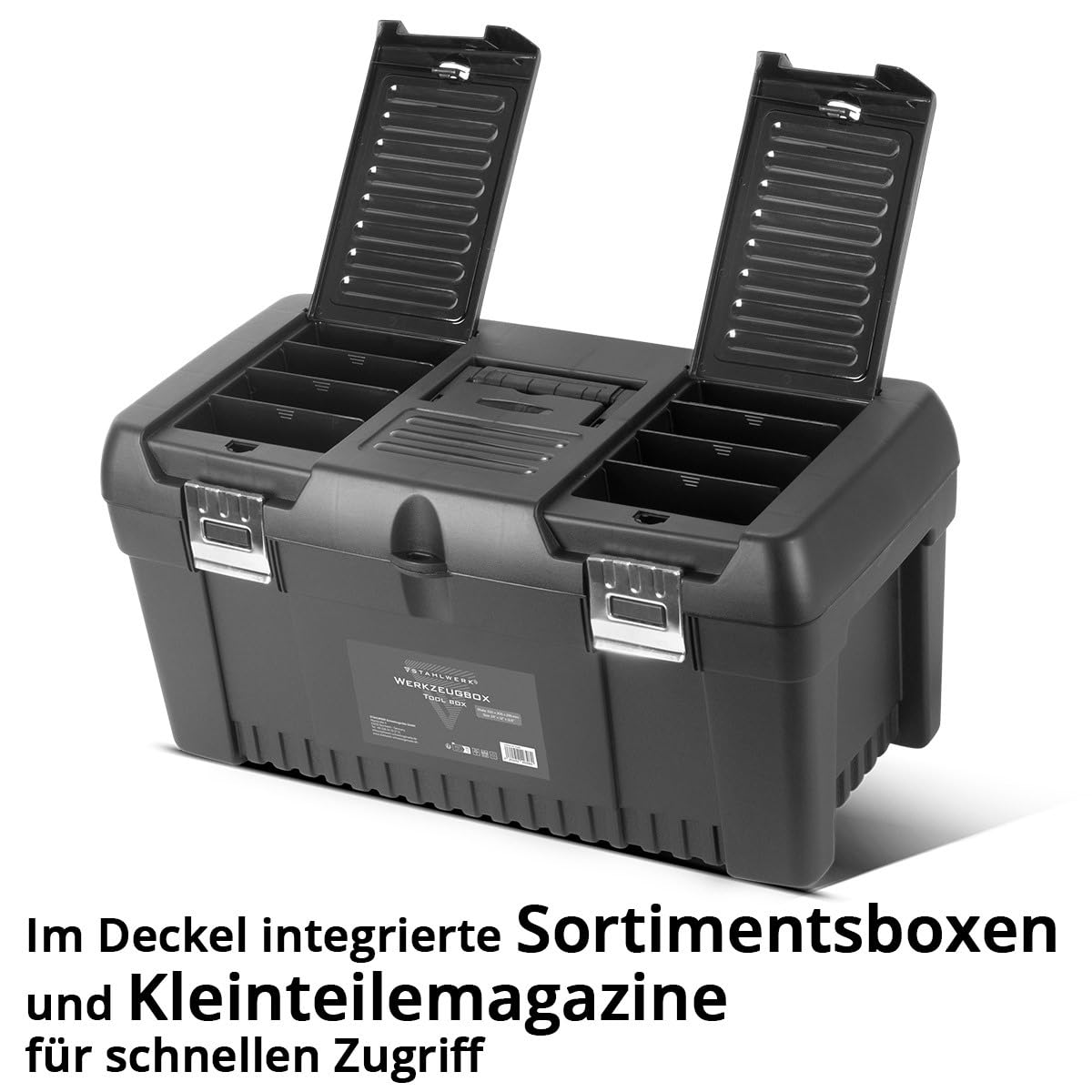 STAHLWERK Toolbox - Juego de 4 cajas de herramientas vacías, sistema modular 4 en 1 | Caja de herramientas, caja de herramientas, organizador de herramientas con cajas surtidas integradas