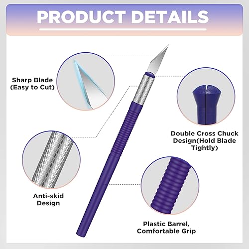 Miniatura 3 de Macarrie Exacto - Juego de 64 cuchillos de acero para manualidades, cuchillos de precisión para tallar álbumes de recortes, tallado de arte,