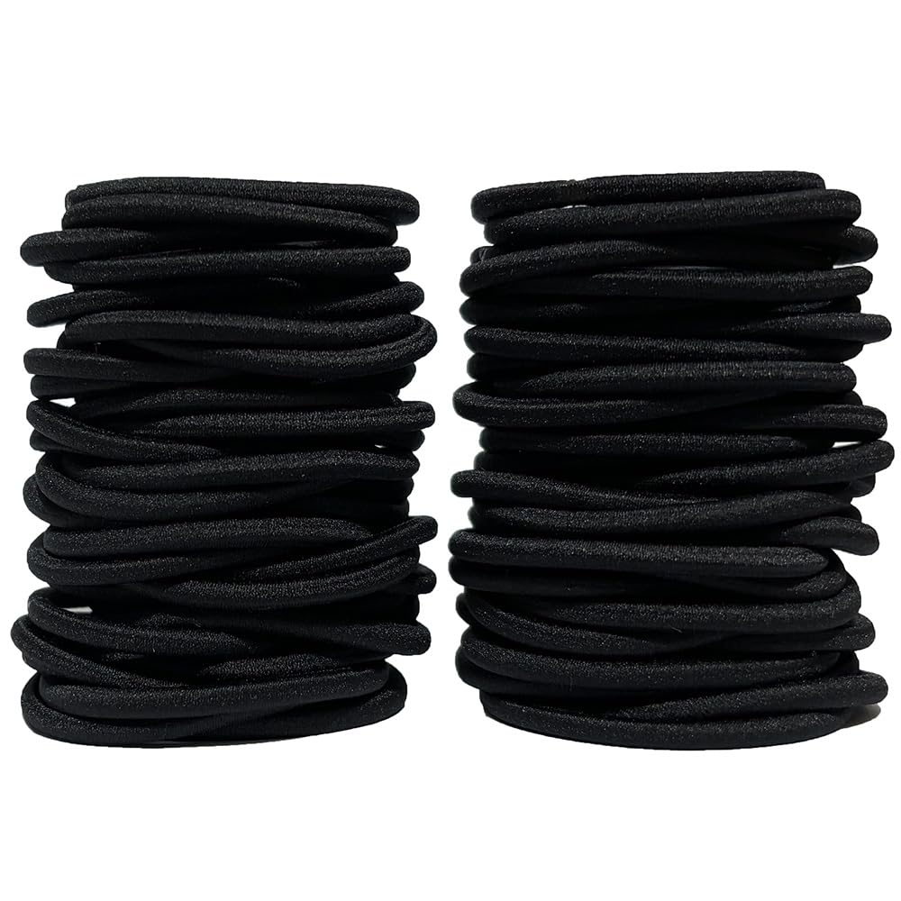 Qingxii Decorr Elastic Hair Ties Elastic Hair Band Ponytail Holders (120, Black, 4mm)