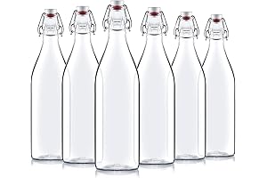Bormioli Rocco Giara 6 Pack 33.8oz Clear Glass Swing Top Water Bottles with Flip Lid