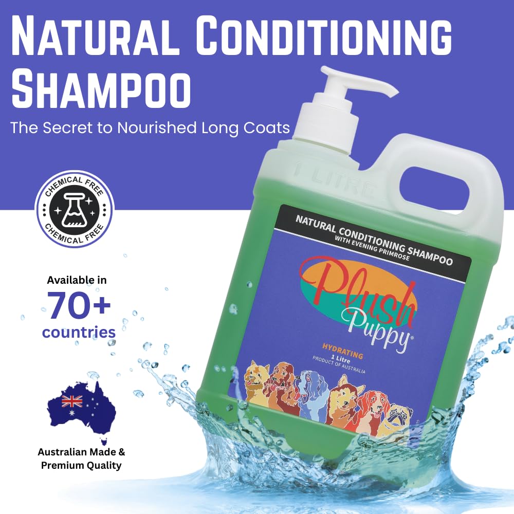 PLUSH PUPPY Dog Shampoo for Long Coat, Pet Shampoo for Dry Coat, Excellent Softening and Conditioning for Dogs, for All Breeds with Dehydrated Coats, for Shih-tzu. (1 Litre)