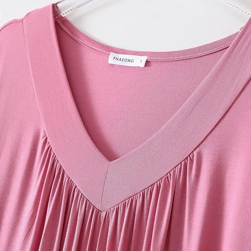 Pnaeong Women's Nightgown Comfy Sleepwear Pleated Nightshirt Short Sleeves Flare Nightdress Xtsy666-V Blush Pink-3Xl #TOP2