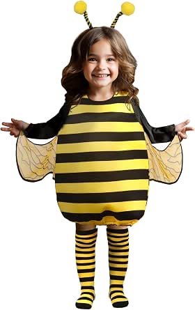 MCJC Kids Bumblebee Halloween Costume - Full Set With Headband & Stockings, Yellow & Black