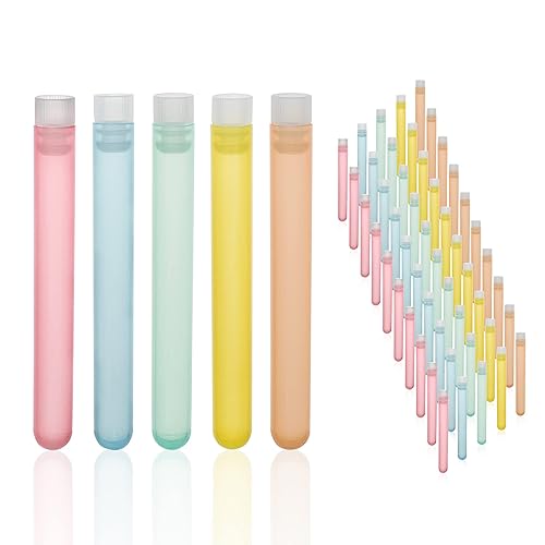 Okulab Tubo de ensayo de plástico de 05fl oz 50 unidades 0630 x 4921in 5 colores con tapón de brida para laboratorio aula manualidades TTP16B50