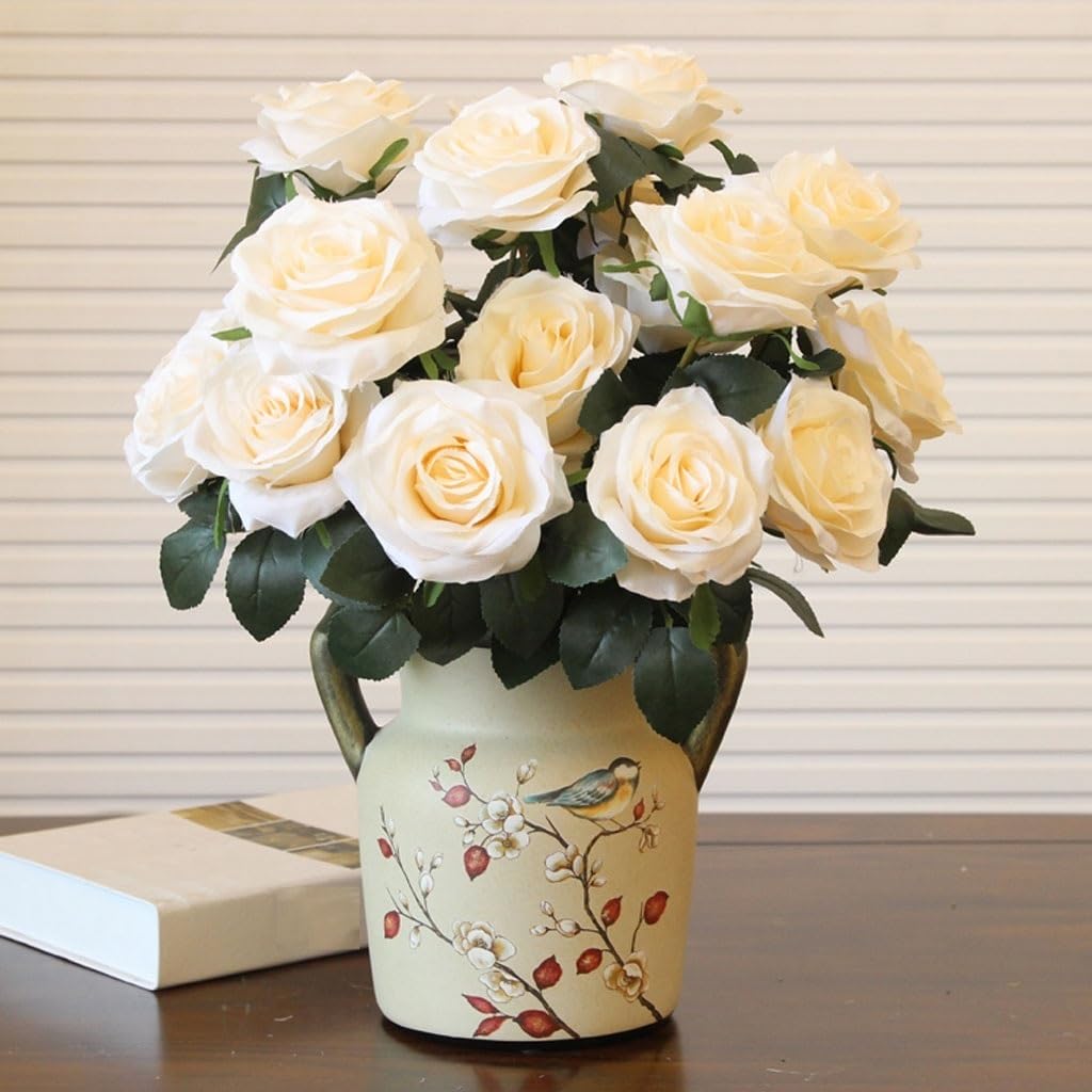 Vase à Fleurs Vase en céramique à Double Oreille, Table à Manger rétro, Arrangement de Fleurs séchées, décoration Florale, Vase de Salon, décoration de Table Basse Vases