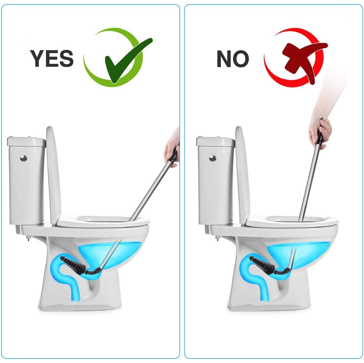 HOMEGOAL Toilet Plunger, Piston Type Toilet Clog Remover,Flexible Rubber Head Stainless Steel