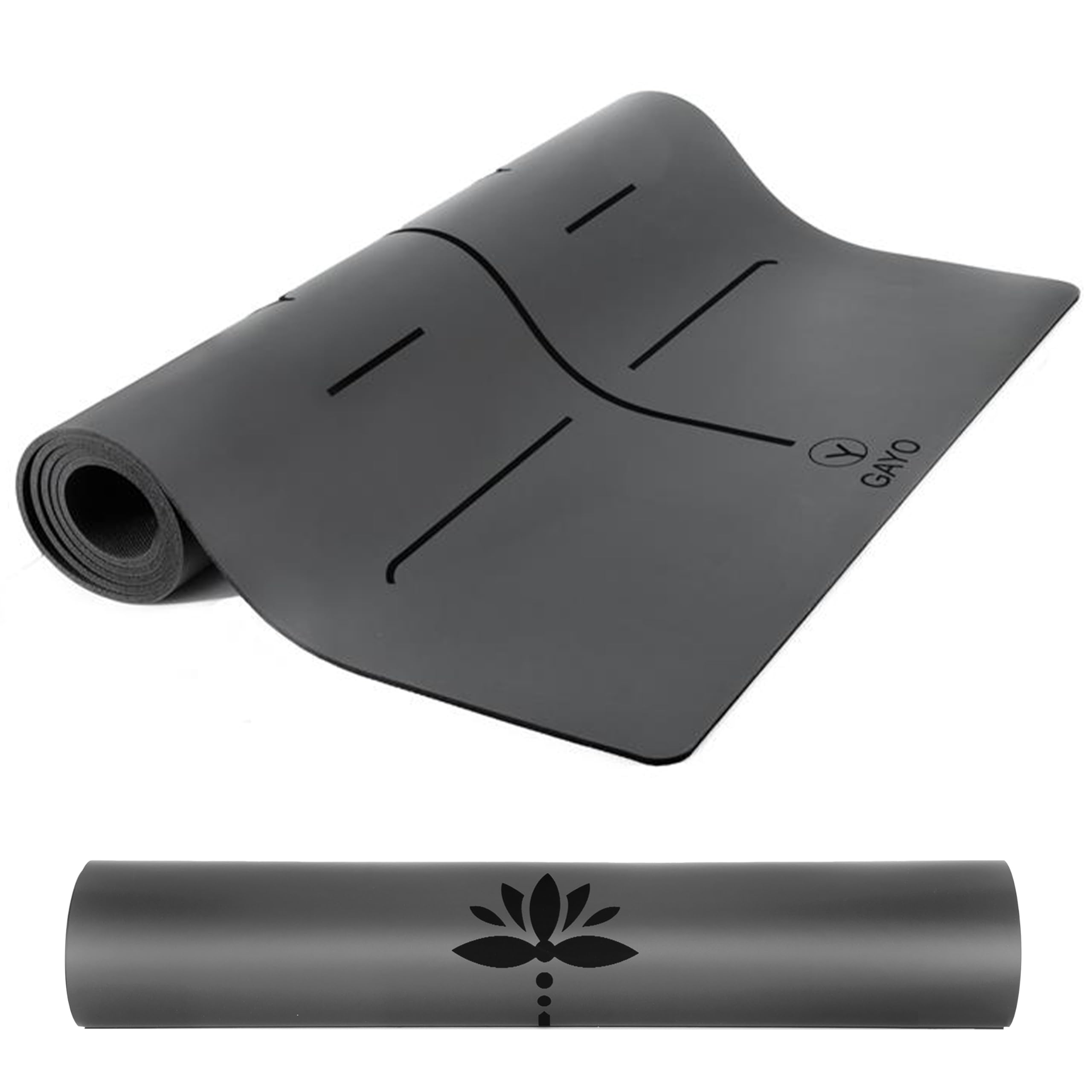 Eco Balance - Esterilla de yoga con correa de transporte, agarre superior, antideslizante, duradera y ligera, ecológica de goma natural con líneas de alineación, alfombrilla de 5 mm de grosor para