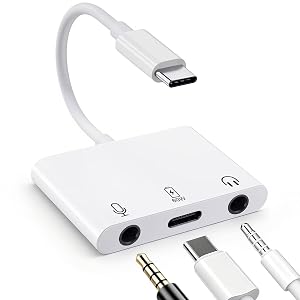 USB C to Microphone & 3.5mm Headphone Adapter with PD 60W Fast Charging